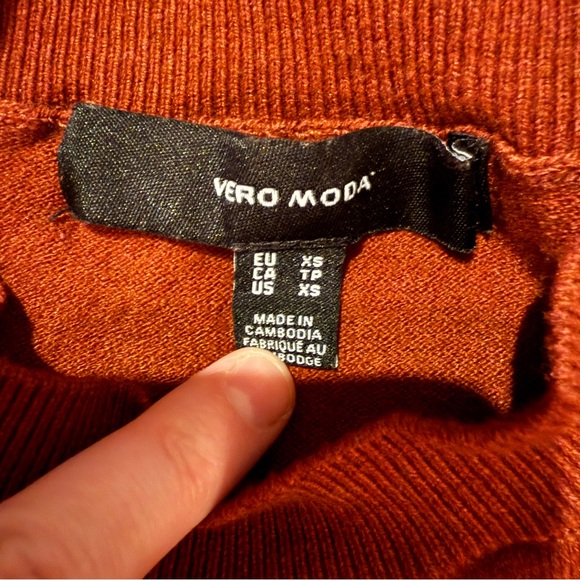 Vero Moda Burgundy & Pink Striped Crewneck Long Sleeve Cropped Sweater Sz XS - Picture 3 of 9